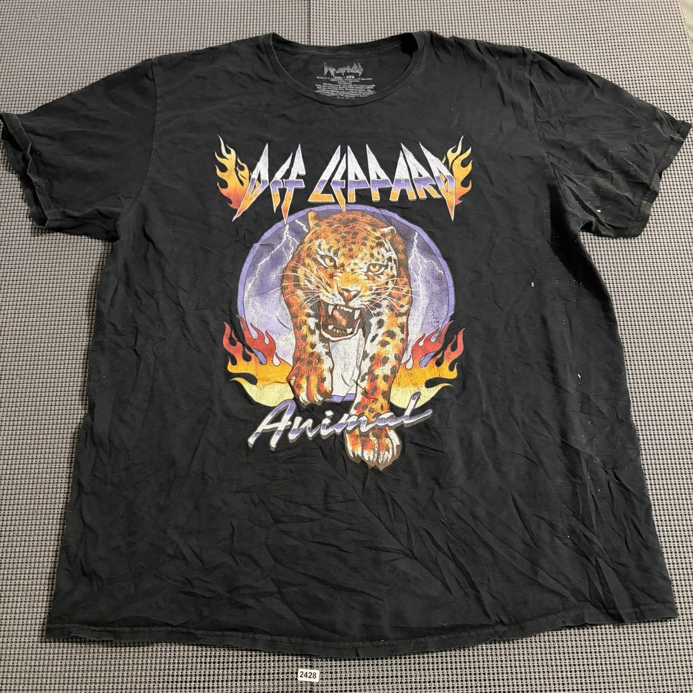 Def Leppard Animal Graphic T-Shirt Black Mens Size 2XL Short Sleeve Cotton Tee